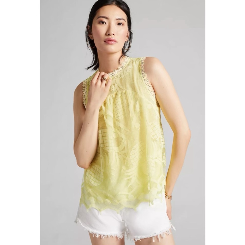 Anthropologie Summer Tank Pineapple Blouse in Yellow NWT Sz 12
